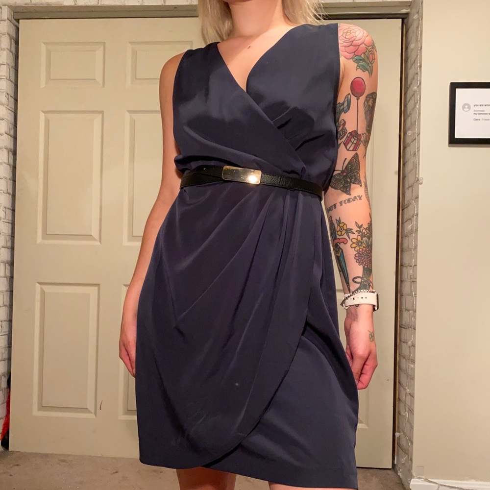 Black wrap style c neck dress